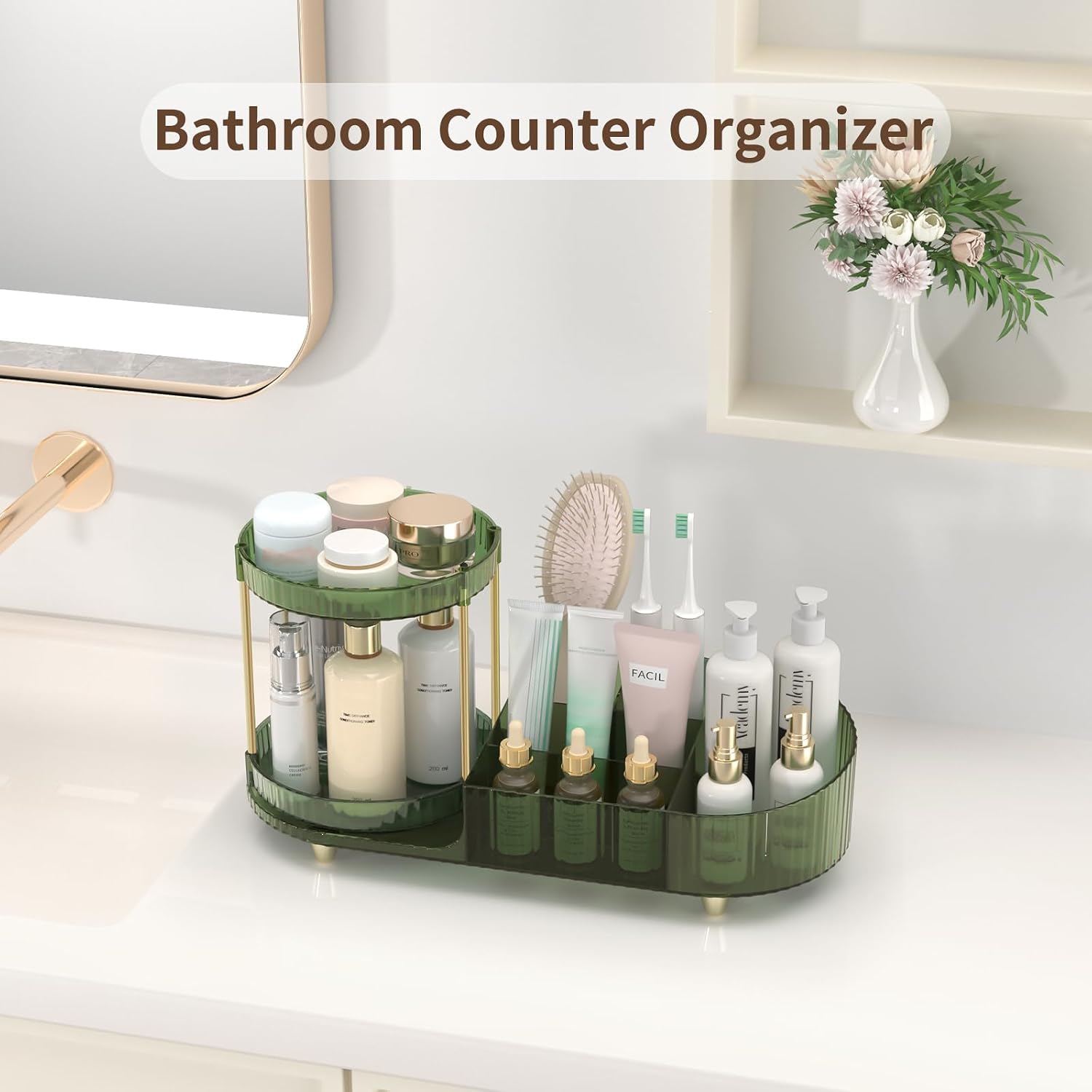 Detalle 2 de Jywantful makeup storage 360° Rotating Makeup Organizer, Dark Green Acrylic