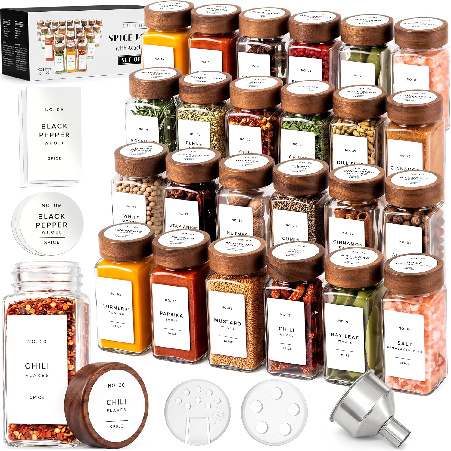 Detalle de EDELHAUS Glass Spice Jar Set, 4 oz