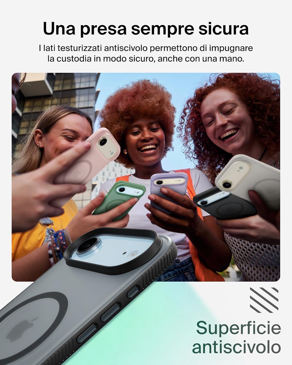Detalle de Belkin SheerForce Grip Cover per iPhone Air: MagSafe, Slim e Antiscivolo