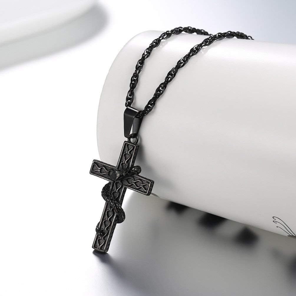 Thumbnail 4 de Collana PROSTEEL personalizzabile con ciondolo croce e serpente in acciaio 316L (placcato oro/nero/blu) con catena regolabile