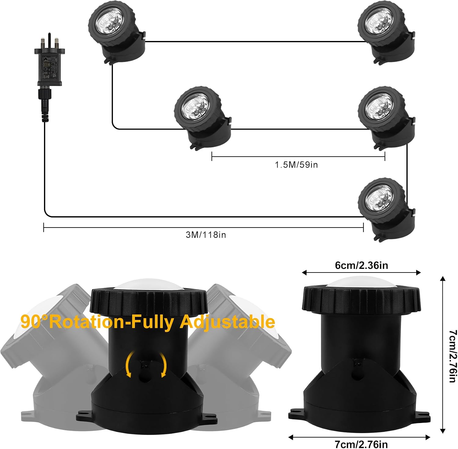 Thumbnail 5 de NATPOW mains-powered RGB pond lights set of 5 with app and remote, IP68 underwater spotlights