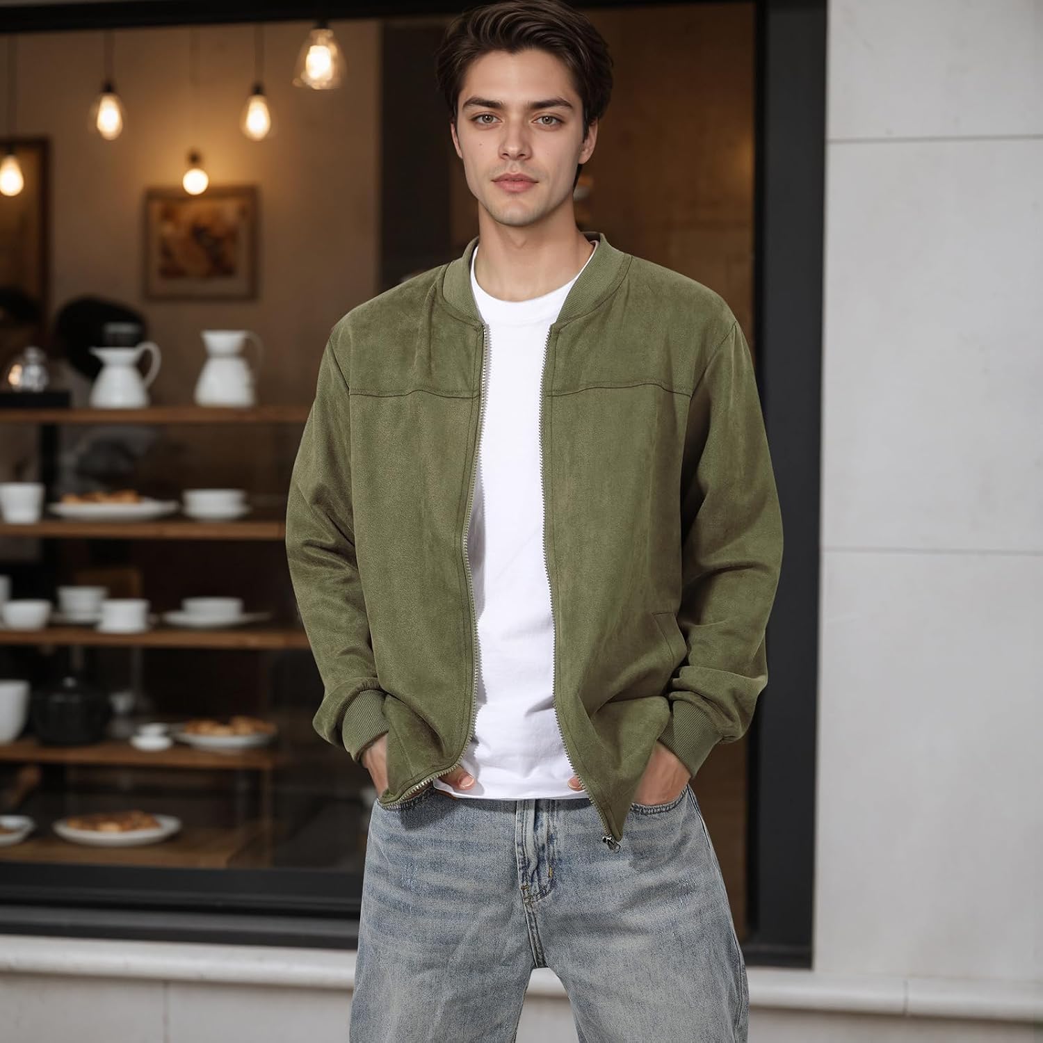 Detalle de Jywmsc Men's Bomber Jacket: Lightweight Vintage Punk Windbreaker