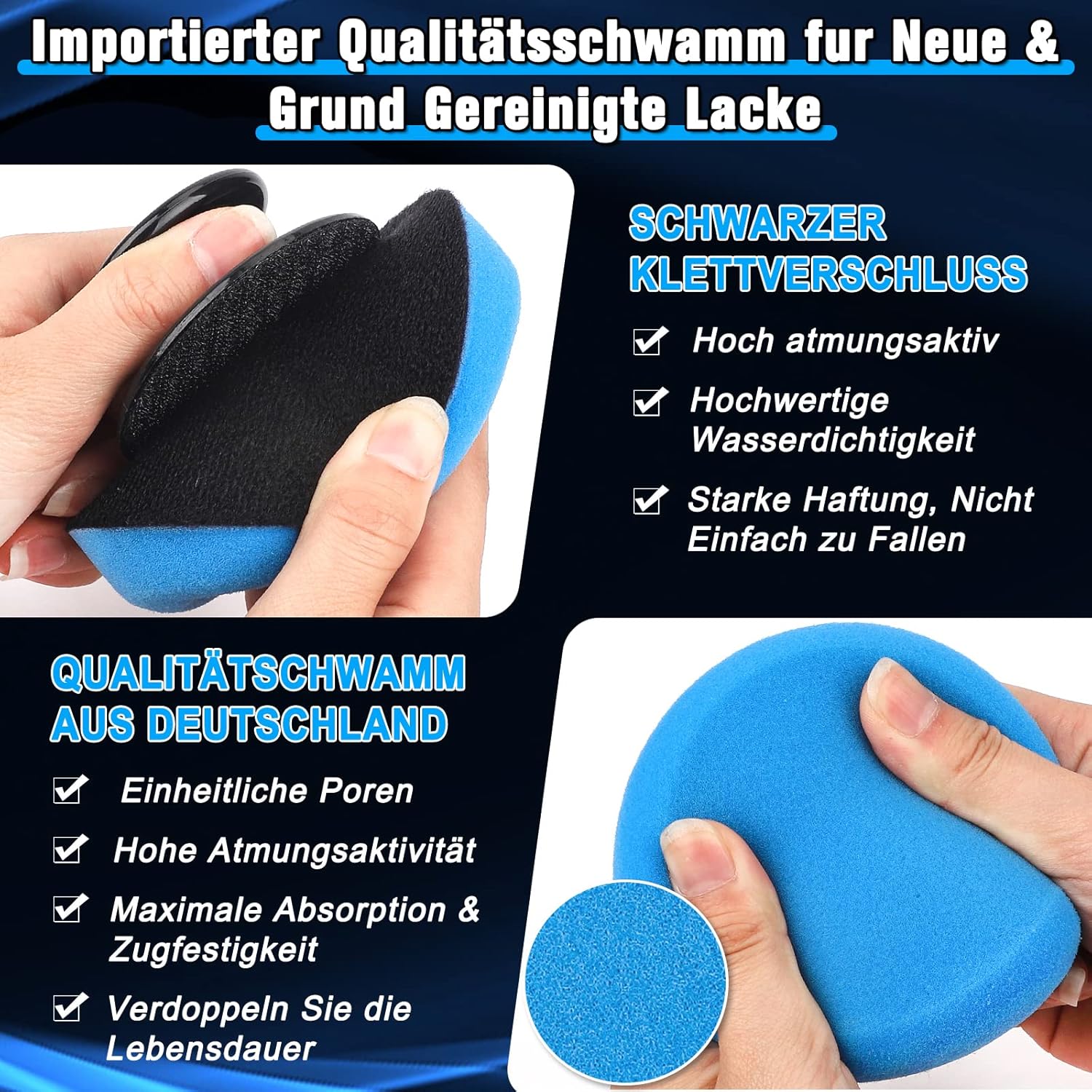 Thumbnail 2 de Kasauber Hand Polierschwamm Auto Set Profi 100 mm – Wachs-Applikator-Pads mit Griff & Mikrofaserpoliertüchern