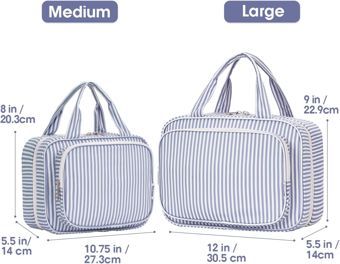 Detalle 2 de Narwey Large Hanging Travel Toiletry Bag for Women – Greyish Blue Stripe (Large)