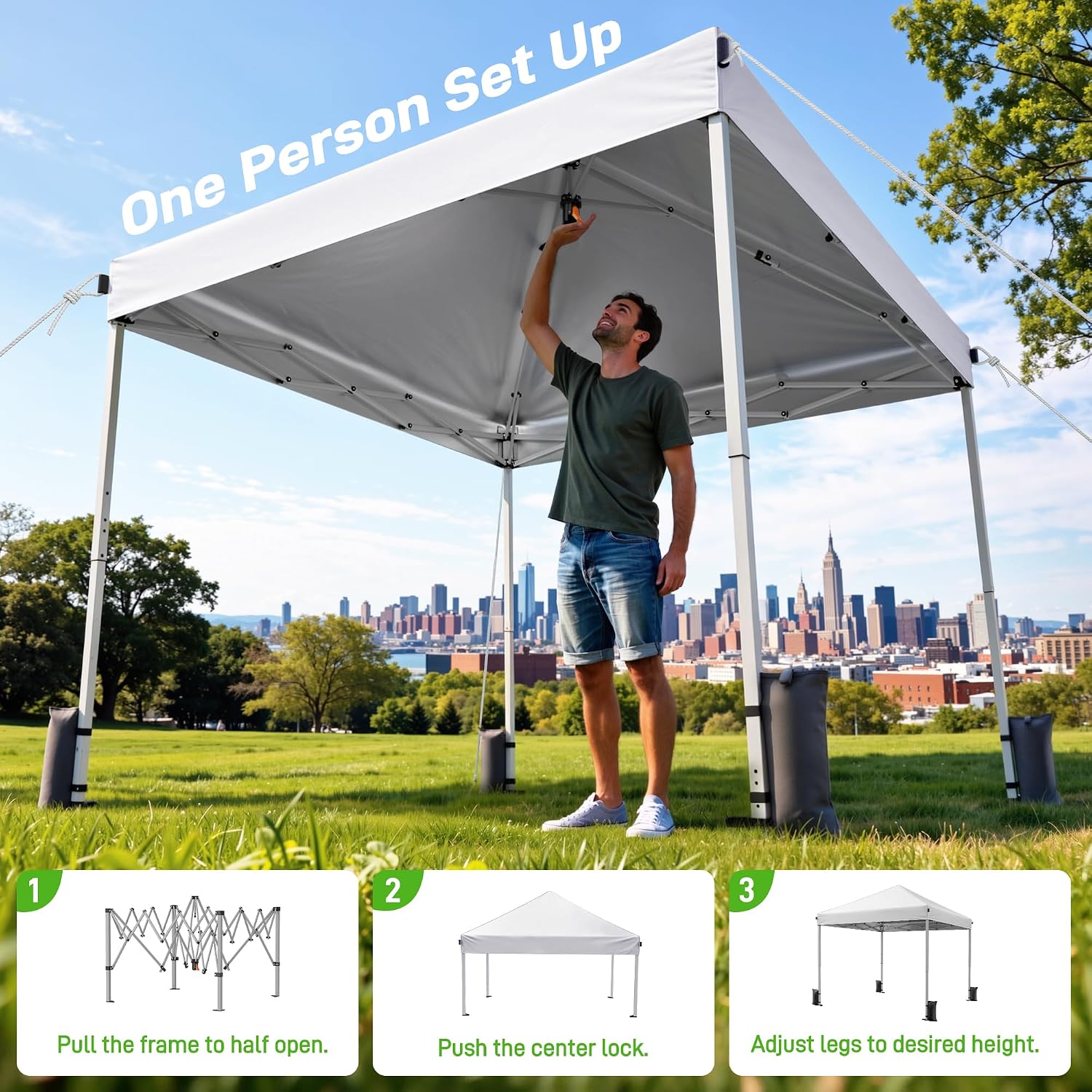 Detalle de Vinabilia WF250020 10x10 Pop-Up Canopy with One-Push Lock and UPF 50+ Fabric