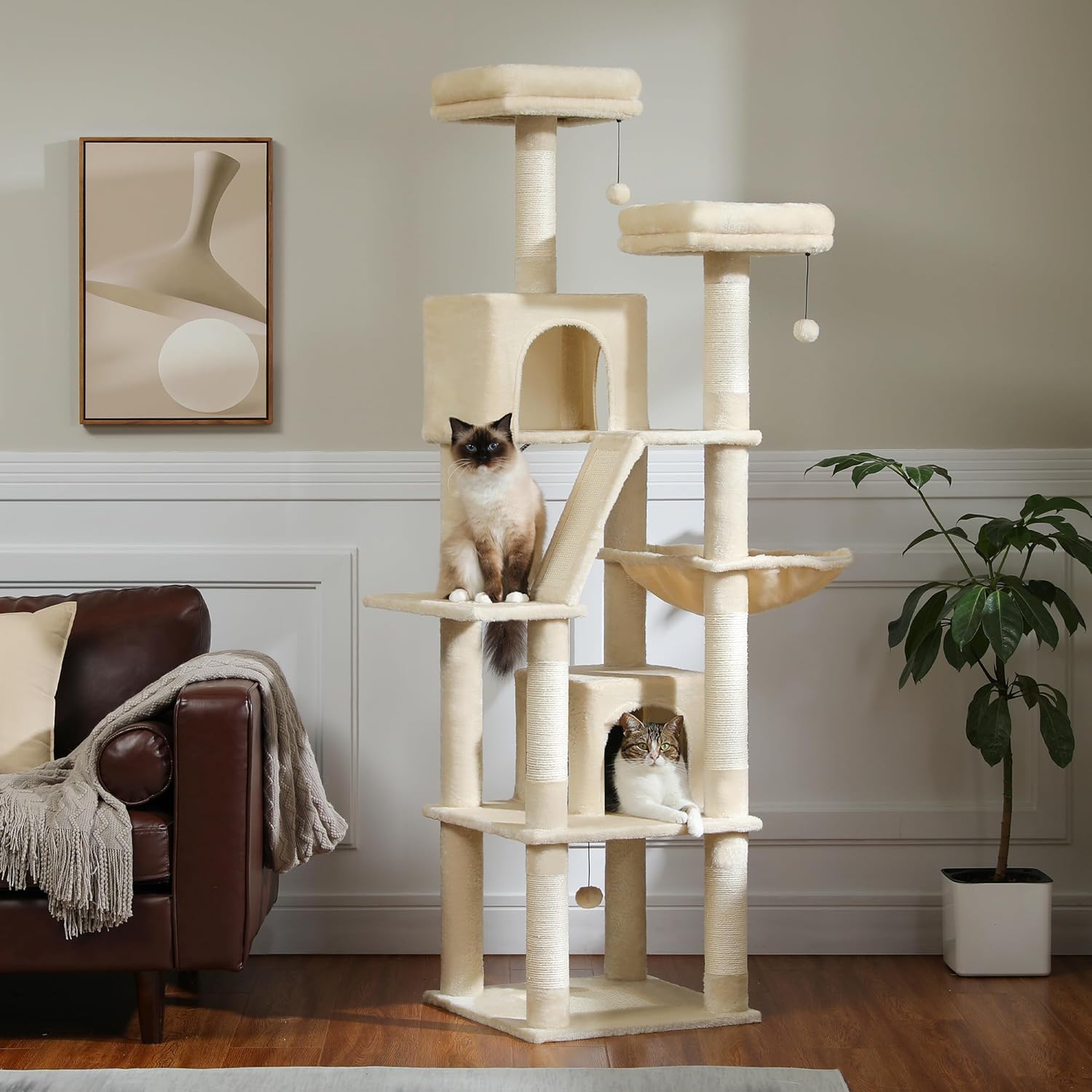 Thumbnail 5 de PETEPELA 180 cm Kratzbaum groß – Multi-Level Katzenbaum für große Katzen mit 6 Sisalsäulen und Hängematte