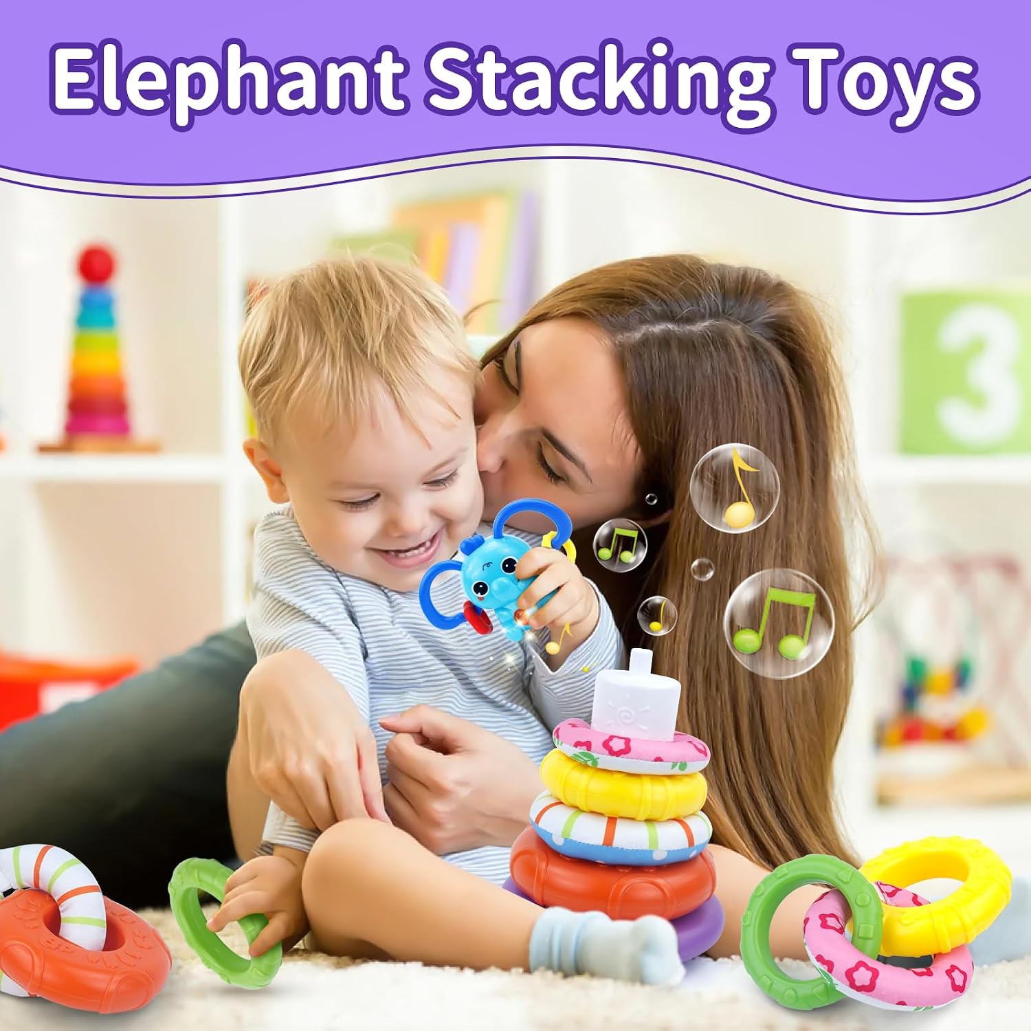 Thumbnail 4 de usrela 4-in-1 Baby Toys for 6-12-18 Months: Busy Cube, Stacking Sorter, Piano Xylophone & Pull String Travel Toy