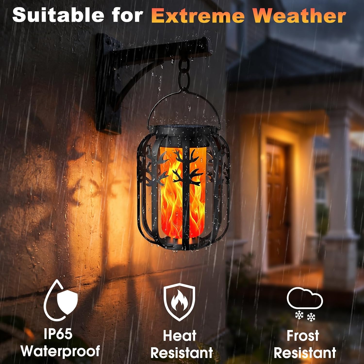 Detalle de KagoLing 4-Pack Gen2 Solar Flame Lanterns for Outdoor Gardens