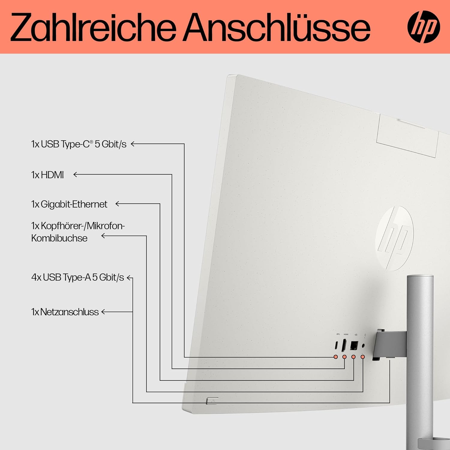 Thumbnail 5 de HP All-in-One Desktop-PC 23,8 Zoll FHD – Ryzen 5 7520U, 8 GB DDR5, 512 GB SSD, Windows 11 Home (weiß)