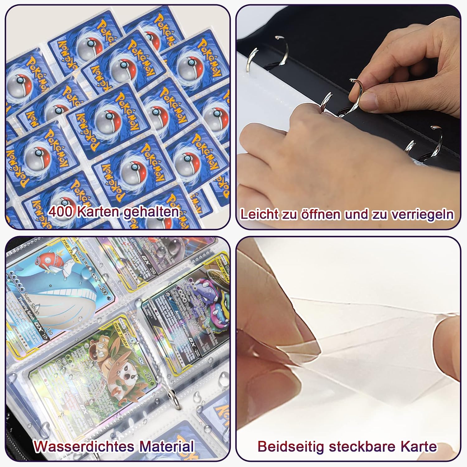 Thumbnail 3 de Sammelalbum für Pokemon Karten – 50 Seiten, 400 Taschen, wasserdicht, PU-Leder, tragbar