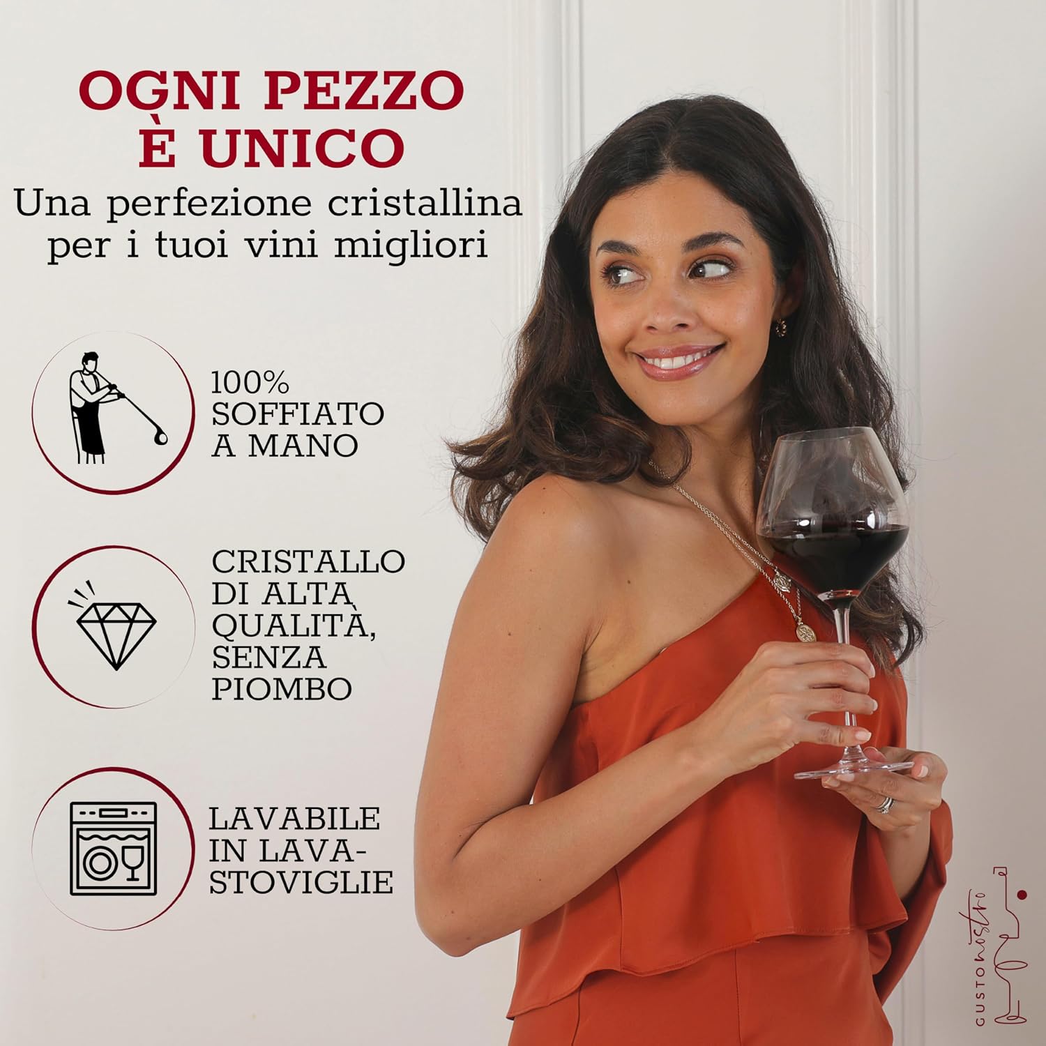 Thumbnail 4 de Gusto Nostro: Set di 6 Calici Vino in Cristallo, 650 ml – Vetro soffiato a mano, stelo lungo, lavabili in lavastoviglie