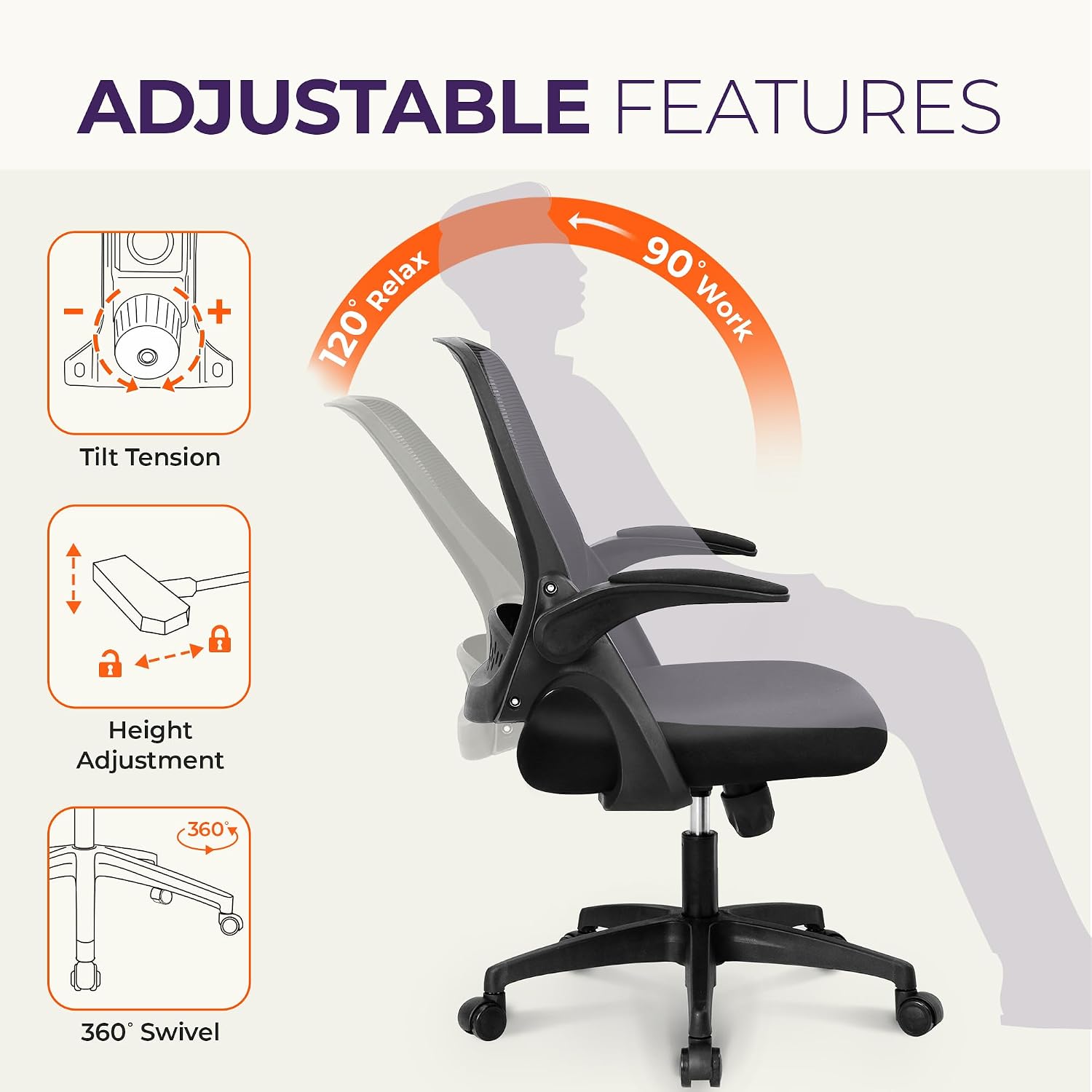 Detalle de NEO CHAIR NEC Mesh Office Chair with Flip-Up Arms and Lumbar Support
