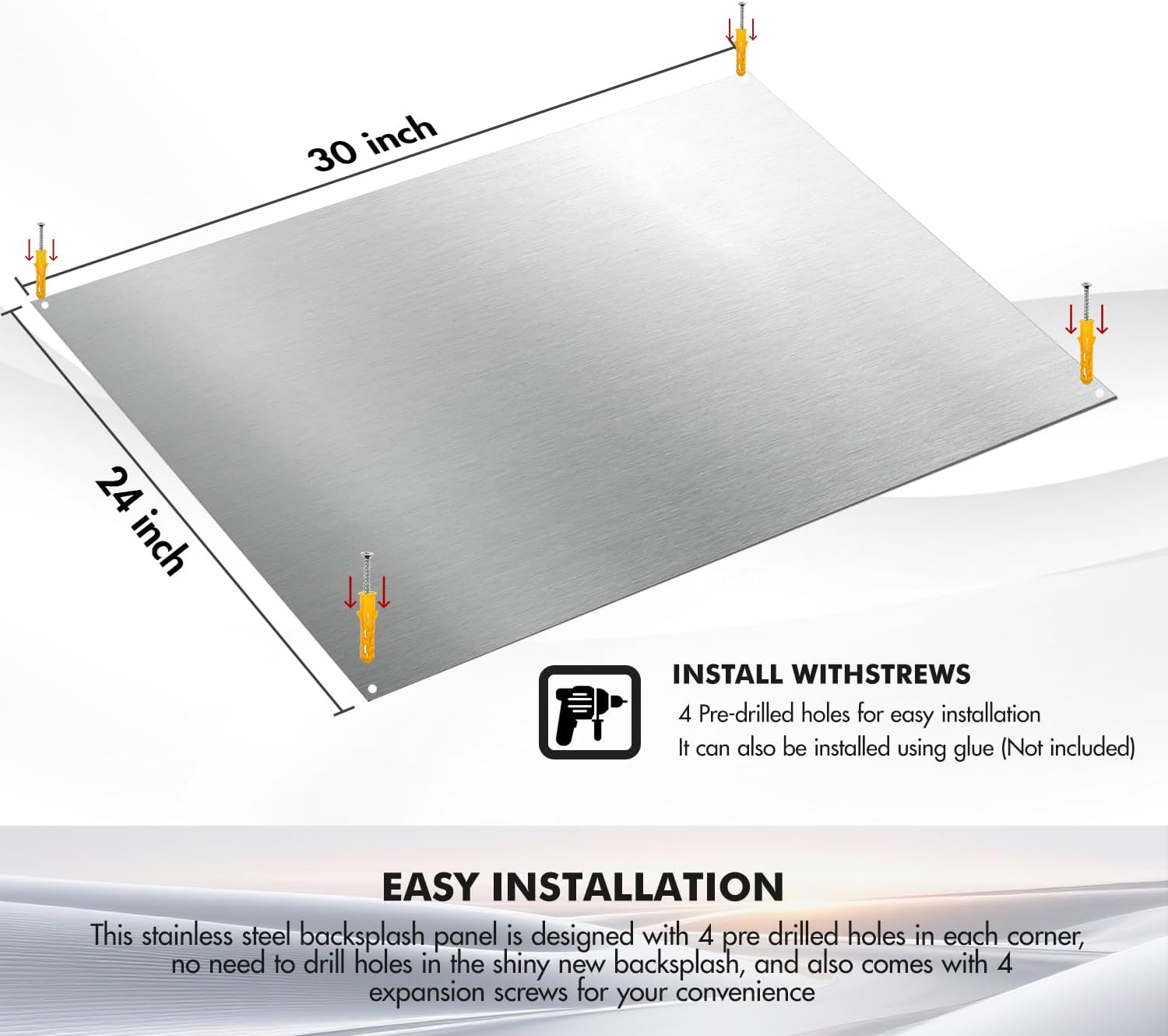 Detalle de micmi 24" x 30" Stainless Steel Stove Backsplash, Reversible Brushed or Polished