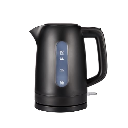 Detalle de Amazon Basics Bouilloire Électrique 1,7 L – 2200 W, Base 360°, Arrêt Automatique et Filtre Anti-Calcaire Amovible