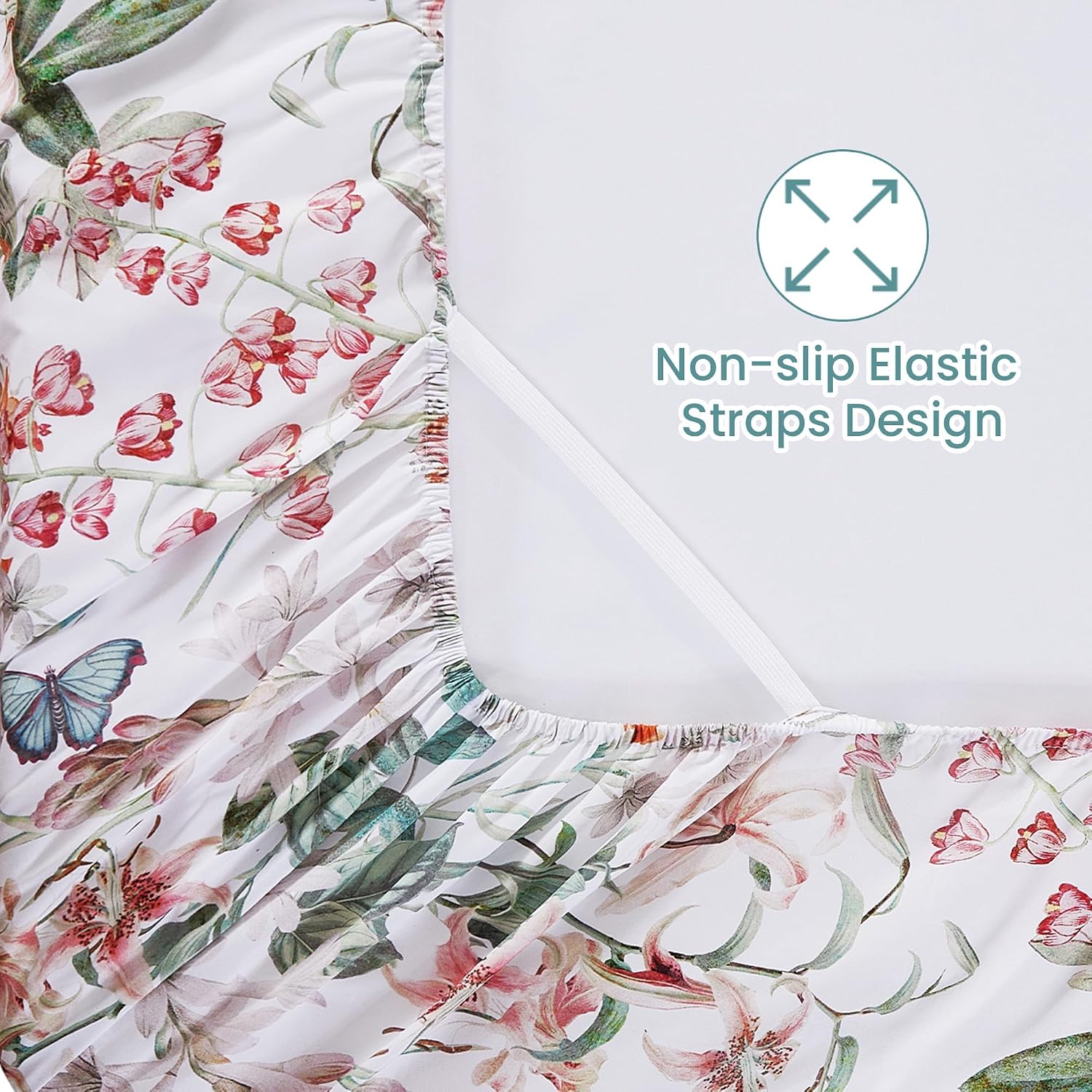 Detalle de Softan Green Floral Queen Sheet Set with Deep Pockets and Non-Slip Straps