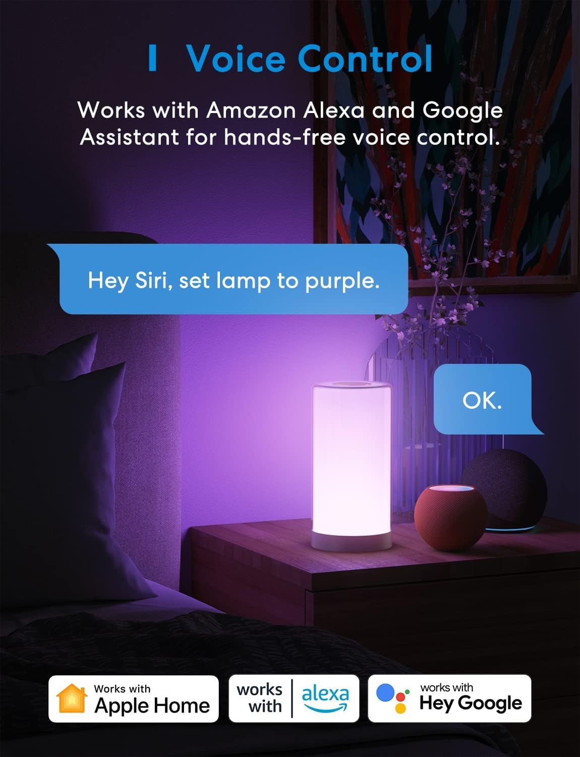 Thumbnail 1 de meross WiFi Lamp smart bedside touch lamp with HomeKit, Alexa & Google Assistant (2.4GHz)