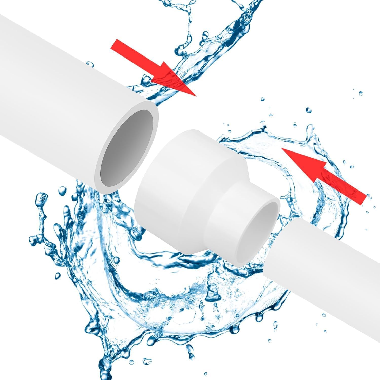 Detalle de TA-VIGOR PVC Reducer Coupling, 50mm x 32mm pipe fitting adapter (2 pack) – white