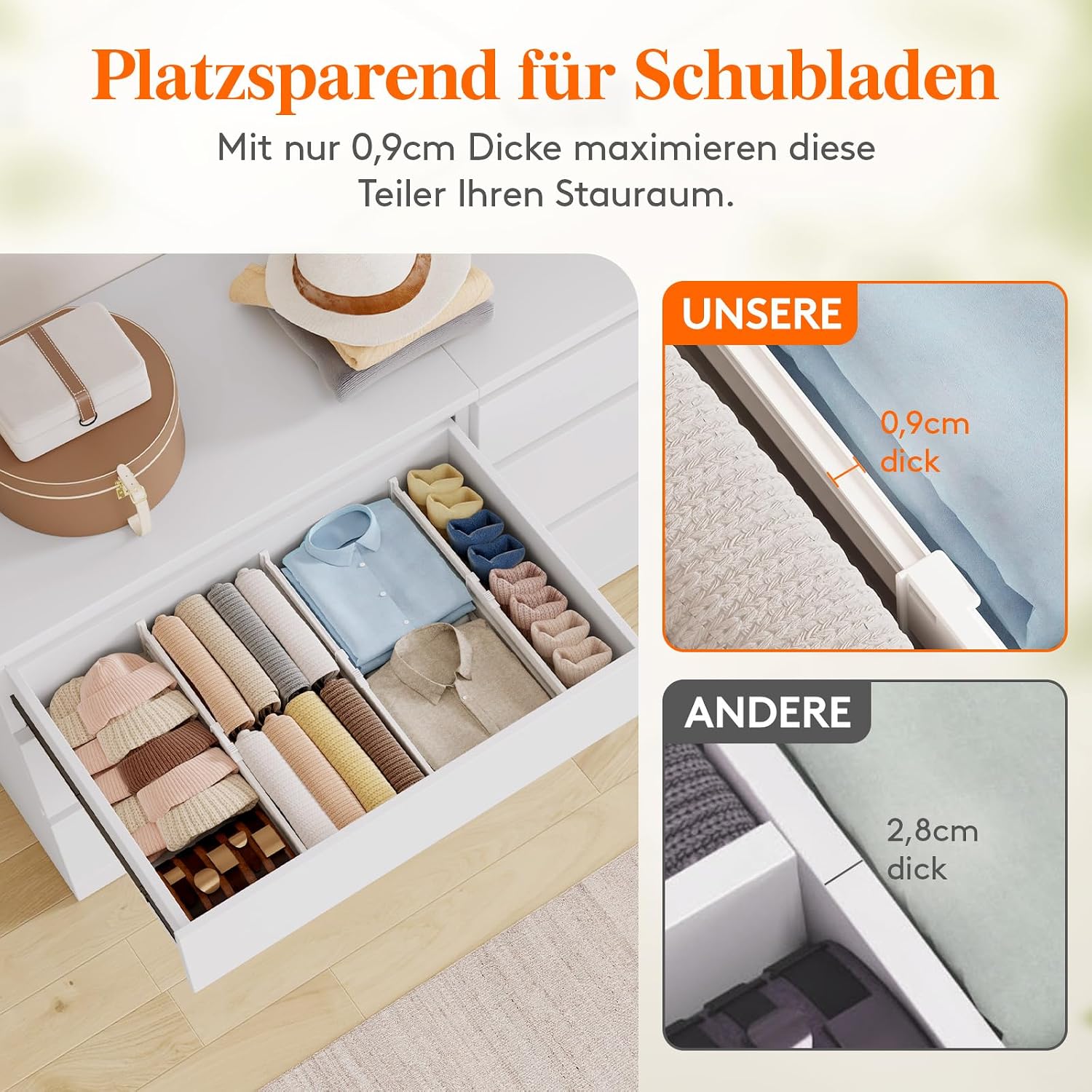 Detalle 2 de Lifewit 9er Set verstellbare Schubladentrenner für Innenlänge 35–55 cm (Schubladen-Höhe ab 10,5 cm)