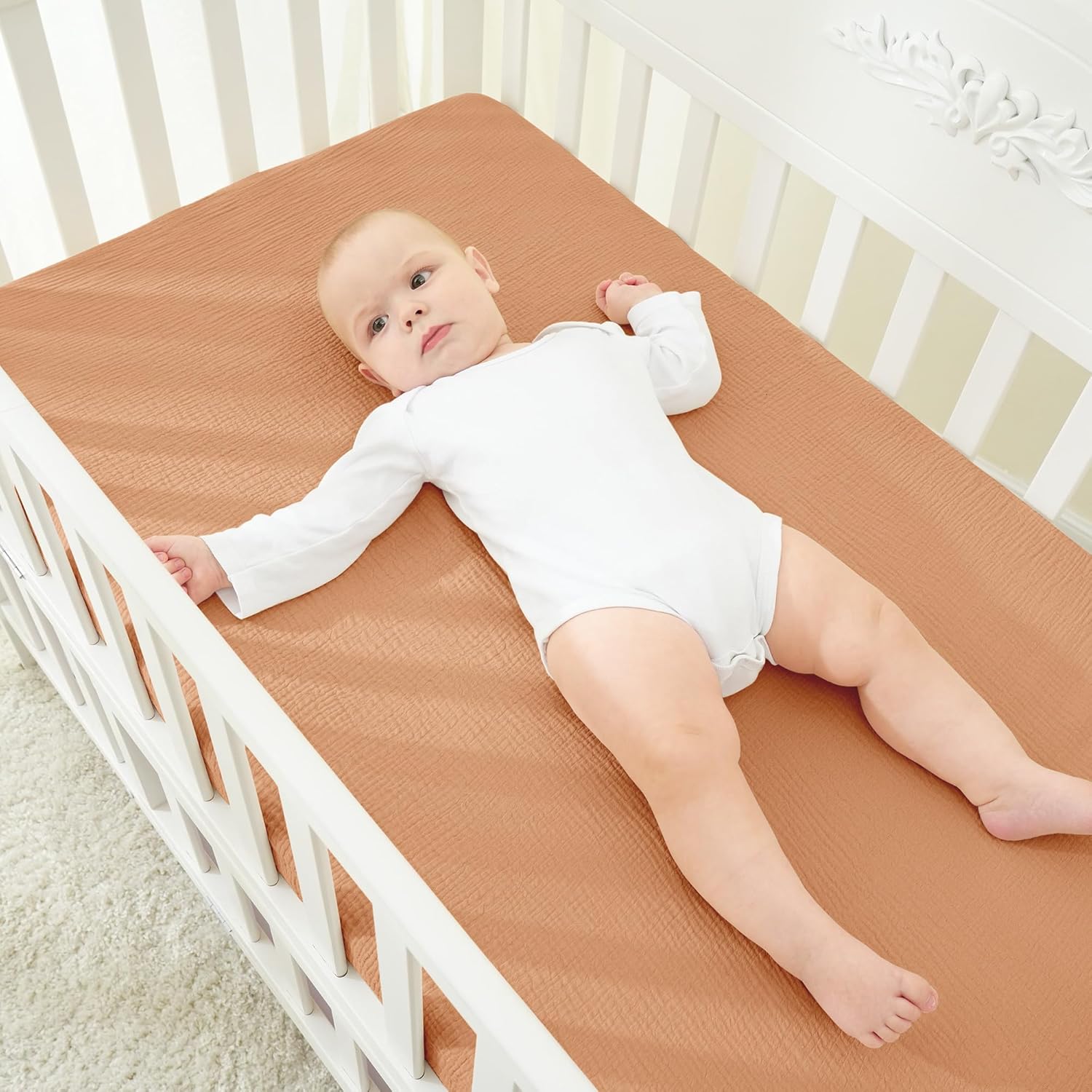 Detalle de Bearmoss 2er Set Musselin-Bettlaken 60x120 cm – atmungsaktive Baumwolle, 2er Pack