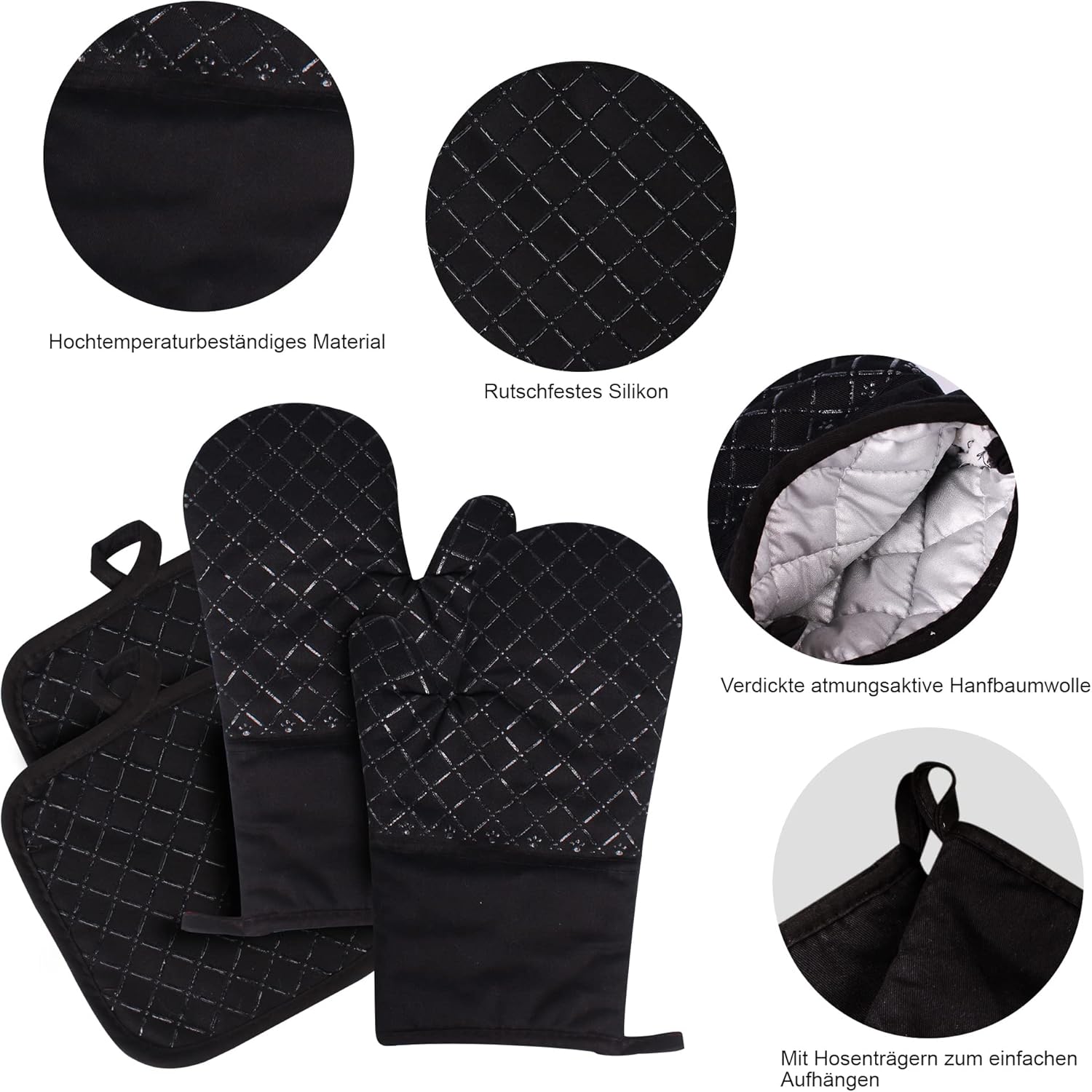 Thumbnail 3 de Clocness Topflappen Handschuh 4er Set bis 250°C