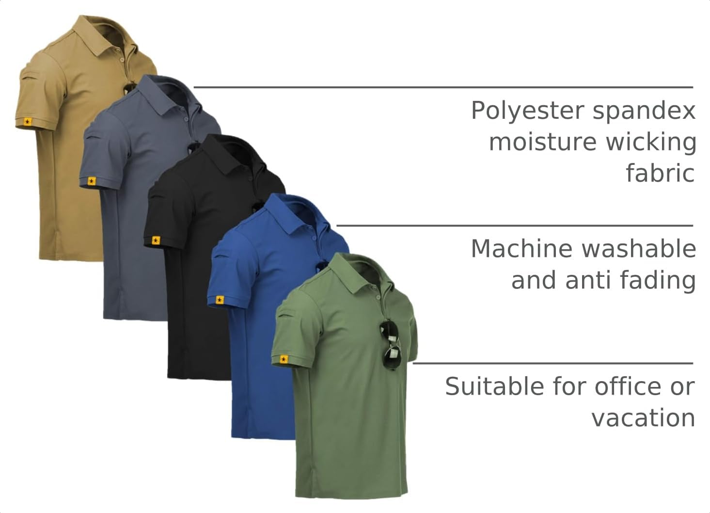 Detalle de ZITY 5 Pack Men's Polo Shirt: Short Sleeve Moisture-Wicking Golf & Tennis Tees