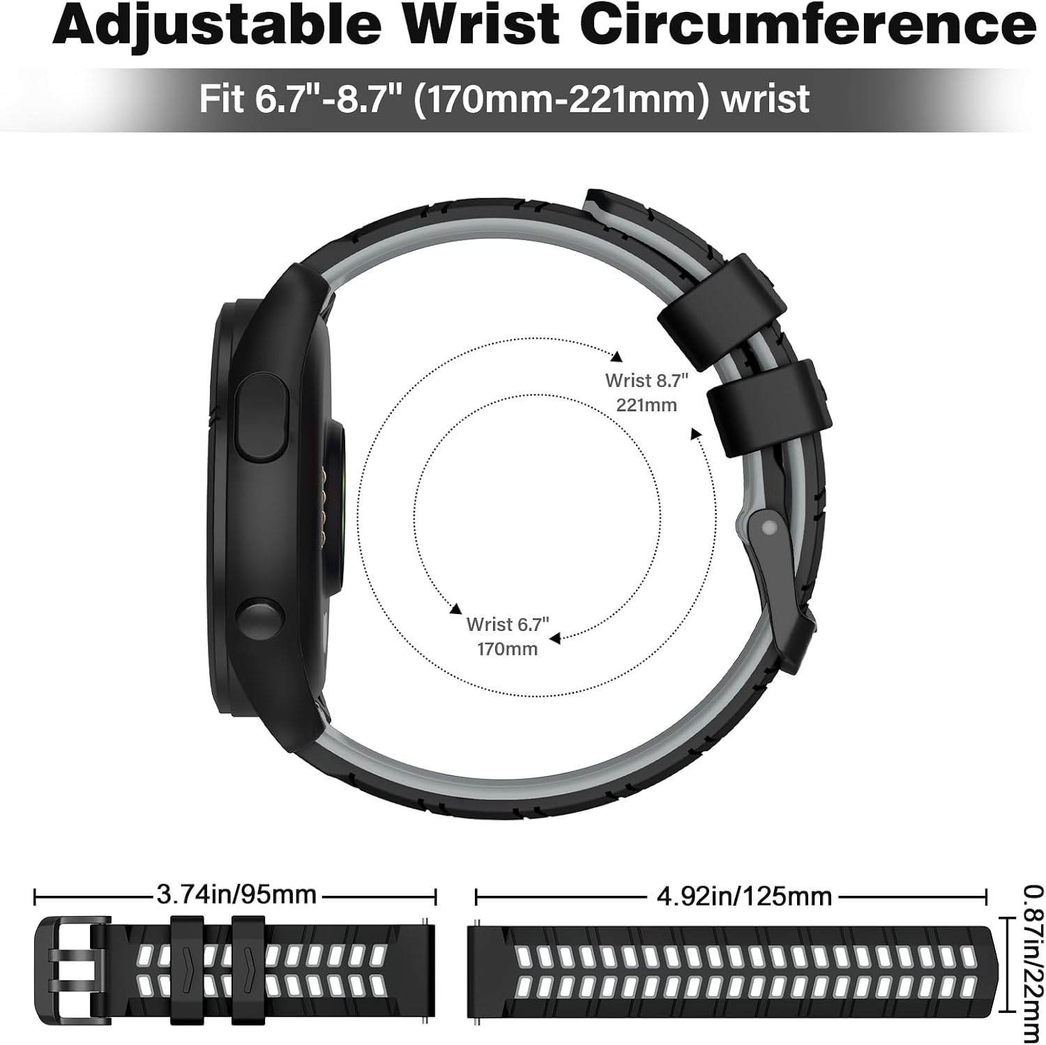Detalle de OVERSTEP 22mm Silicone Replacement Strap for Garmin and Galaxy Smartwatches