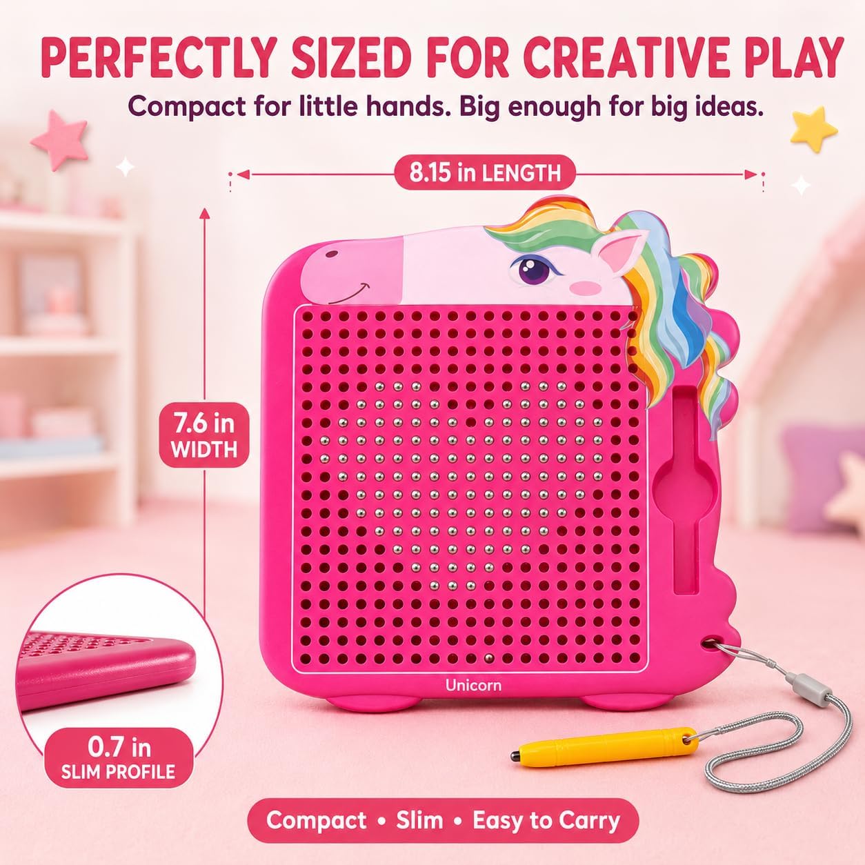 Detalle de MINGKIDS MKD230A Unicorn Magnetic Drawing Board with Stylus and 10 Patterns