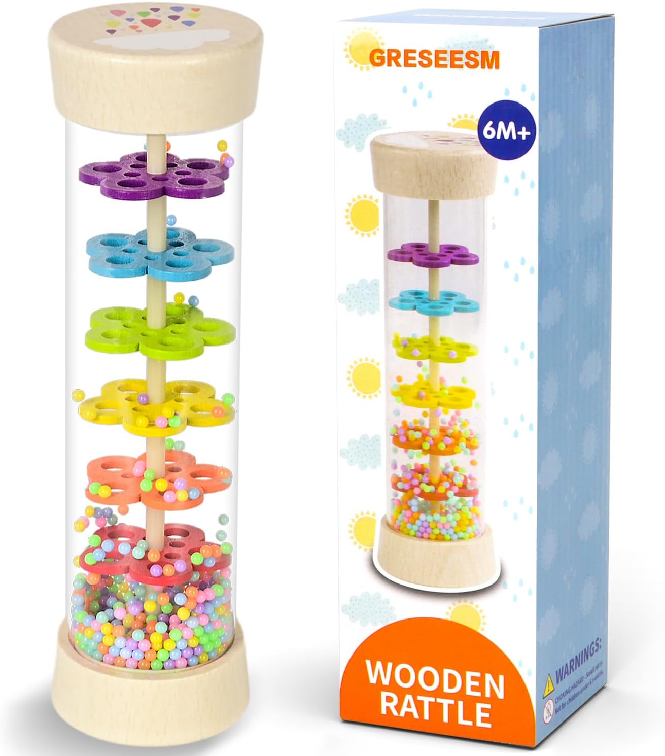 Rain Stick Montessori Baby Rattle 7.7”