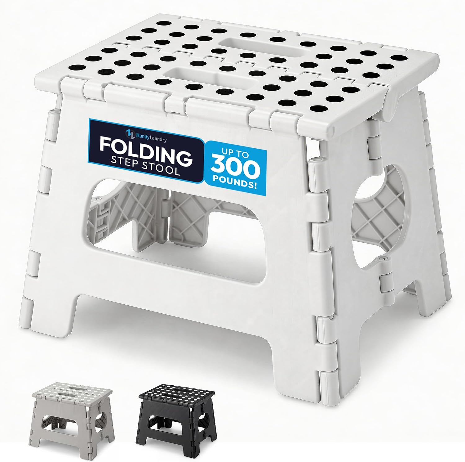 Detalle de Handy Laundry 5797 Folding Step Stool, 8-Inch Plastic, White, Non-Slip