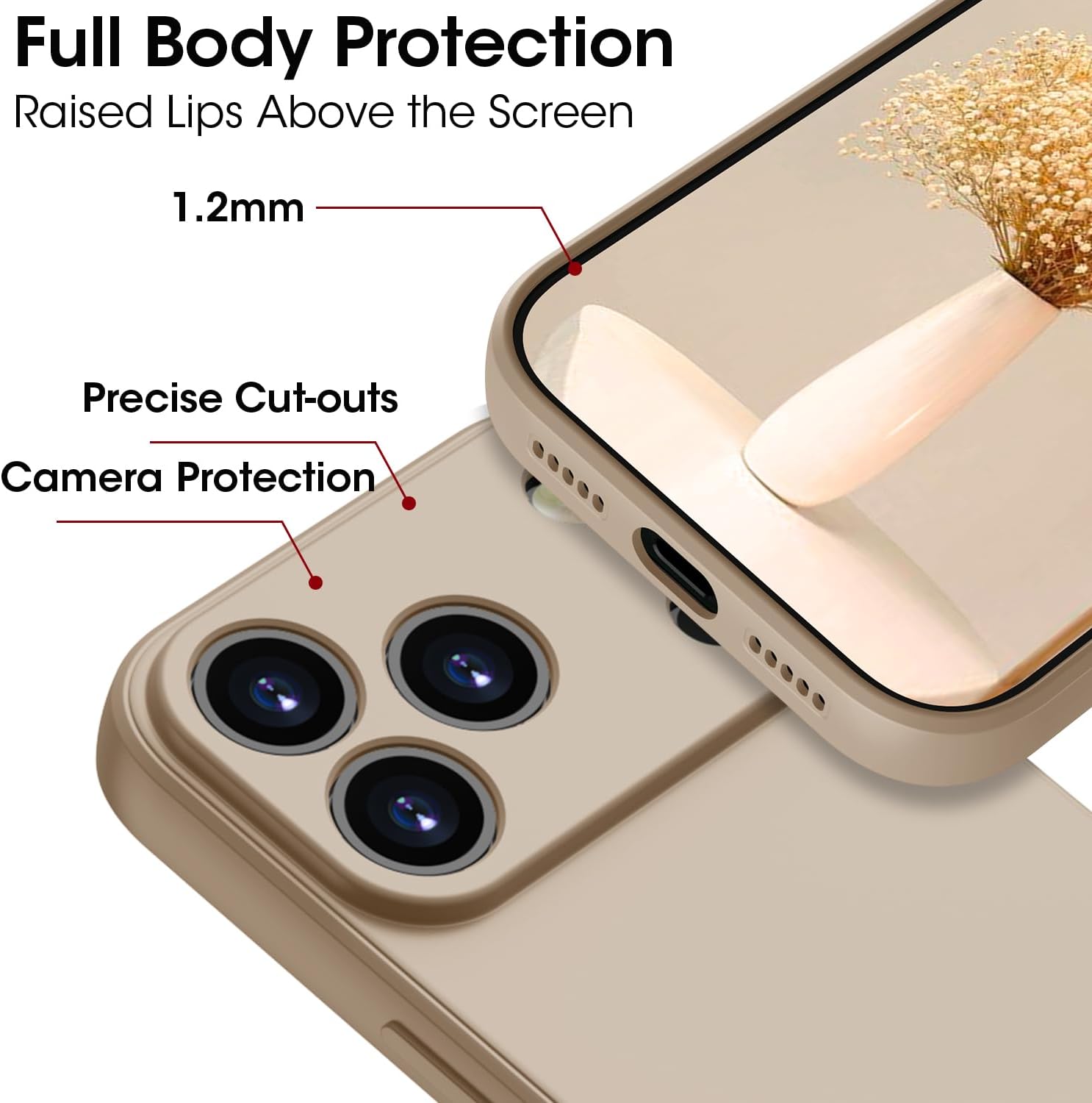 Detalle de KPPIT Silicone Case for iPhone 17 Pro Max (Khaki) – Slim, Shock‑Absorbent & Full Camera Protection