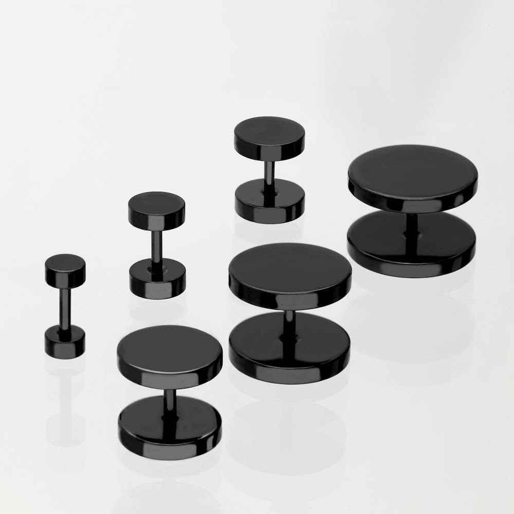 Detalle de Treuheld® Fake Plug Ohrstecker aus Titan – Schwarz, 6 Größen