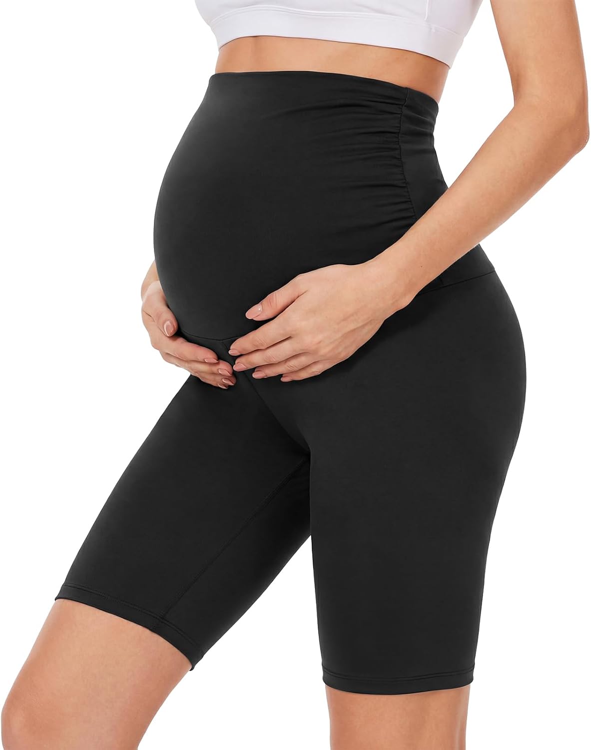 Detalle 2 de AMIYOYO Maternity Shorts Over Bump High Waisted Stretchy Pregnancy Yoga Shorts