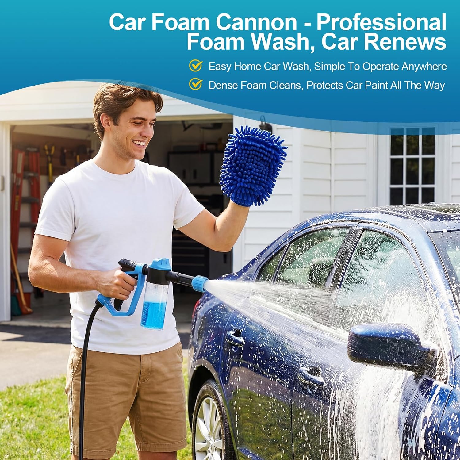 Detalle de Crywag Car Wash Foam Gun for Garden Hose: Thick Foam, Safe Scrub & 3 Spray Modes