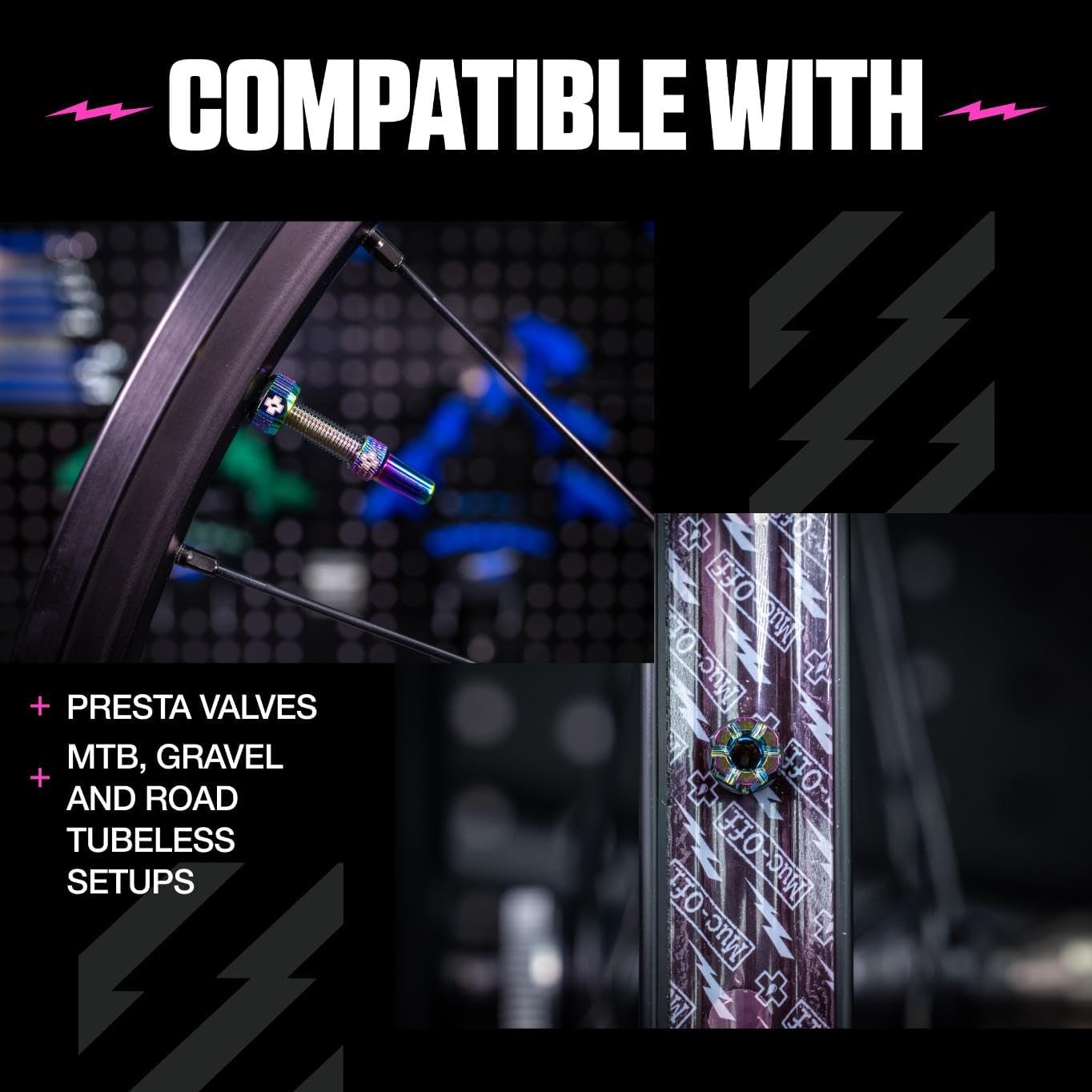 Detalle de Muc-Off Valvole Presta Iridescenti 44 mm (tubeless) con smonta-valvola integrato