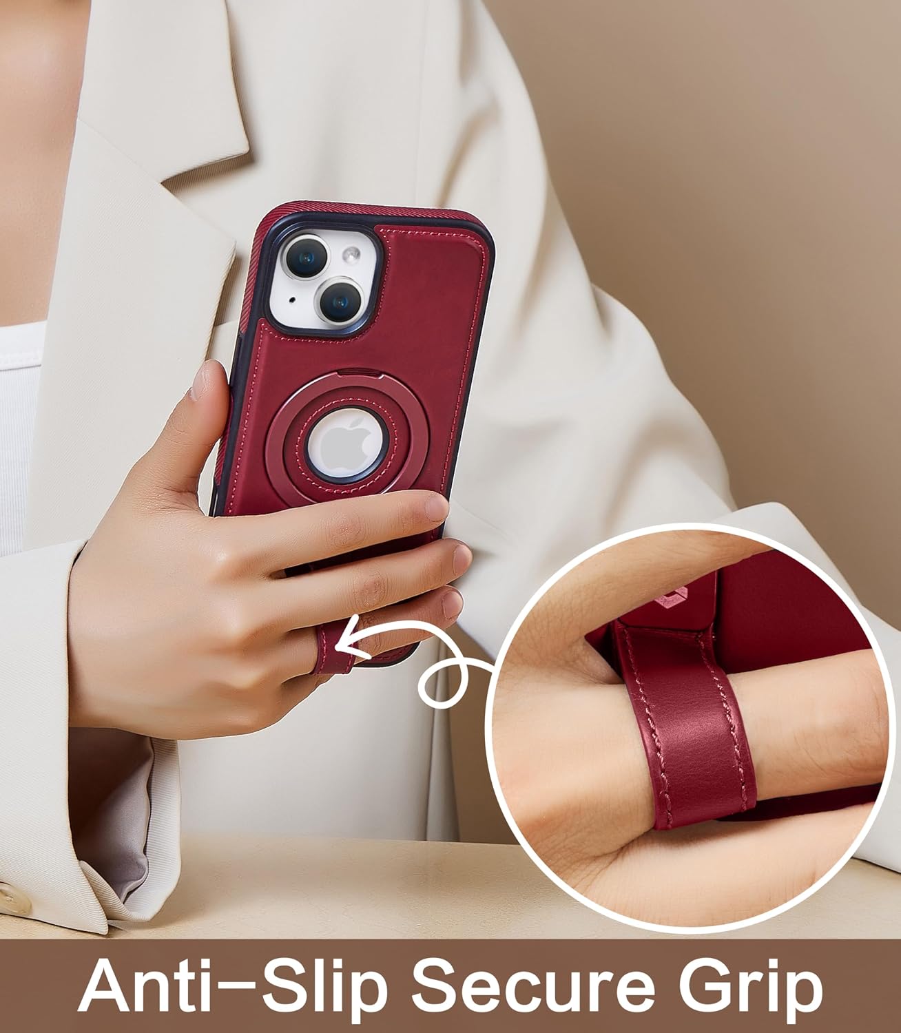 Detalle de BUTAIGA Leather Case for iPhone 15 Plus/14 Plus with Stand