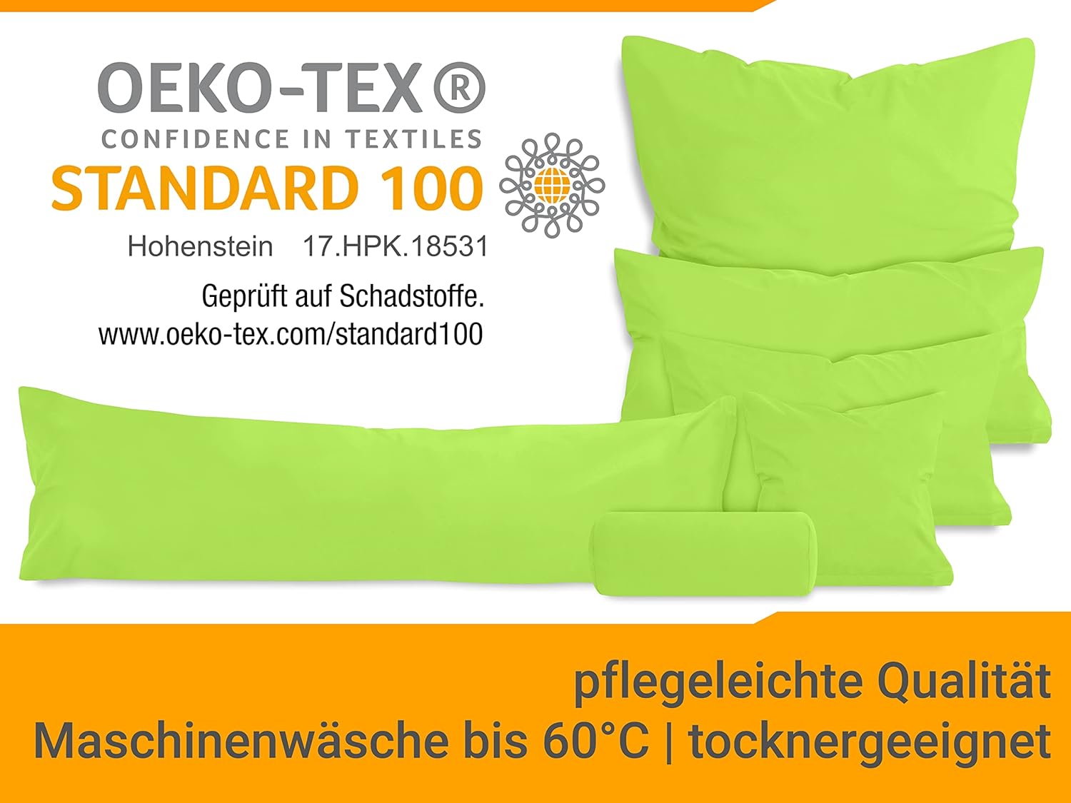 Detalle 2 de Housse de traversin en coton Jersey 40x15 — Lot de 2 Apfel, certifiée Oeko-Tex
