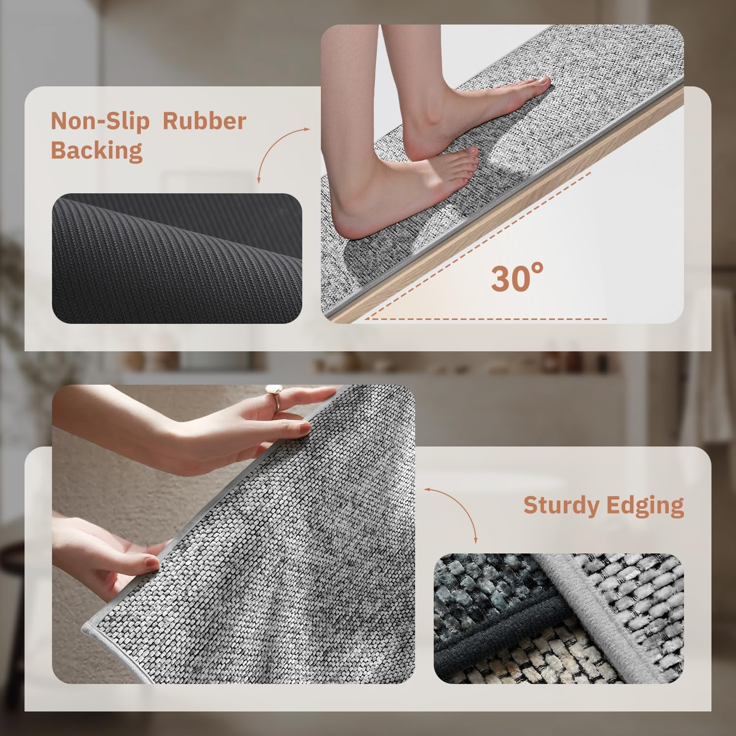 Thumbnail 2 de PADOOR Thin Bathroom Runner 17"x59" braided bath mat