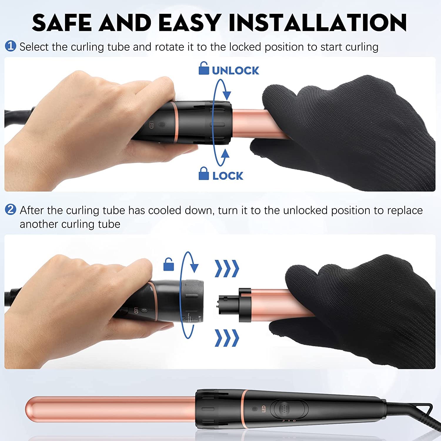 Detalle 2 de BESTOPE PRO Long Barrel 6-in-1 Curling Wand Set with Ceramic Barrel (Dual Voltage)