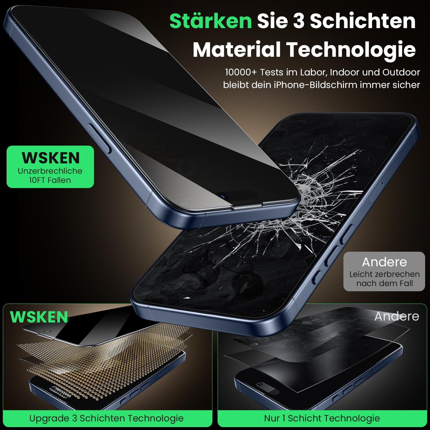 Thumbnail 4 de WSKEN iPhone 17 Pro Max Sichtschutzfolie 24°