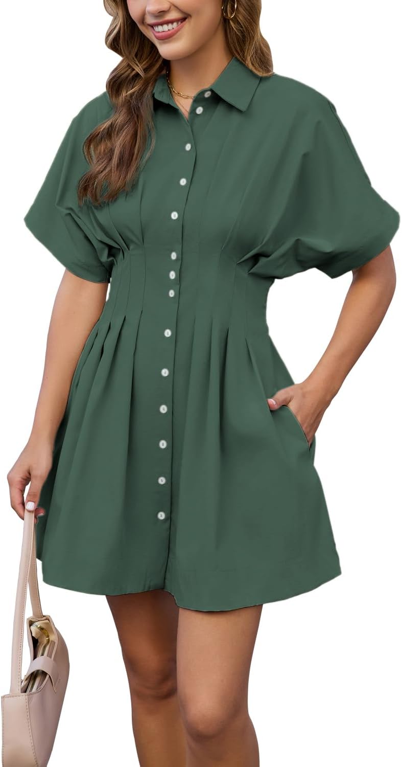 Detalle 2 de Shy Velvet Women’s Mini Shirt Dress: Casual Button-Down Short Sleeve Collared Summer Dress