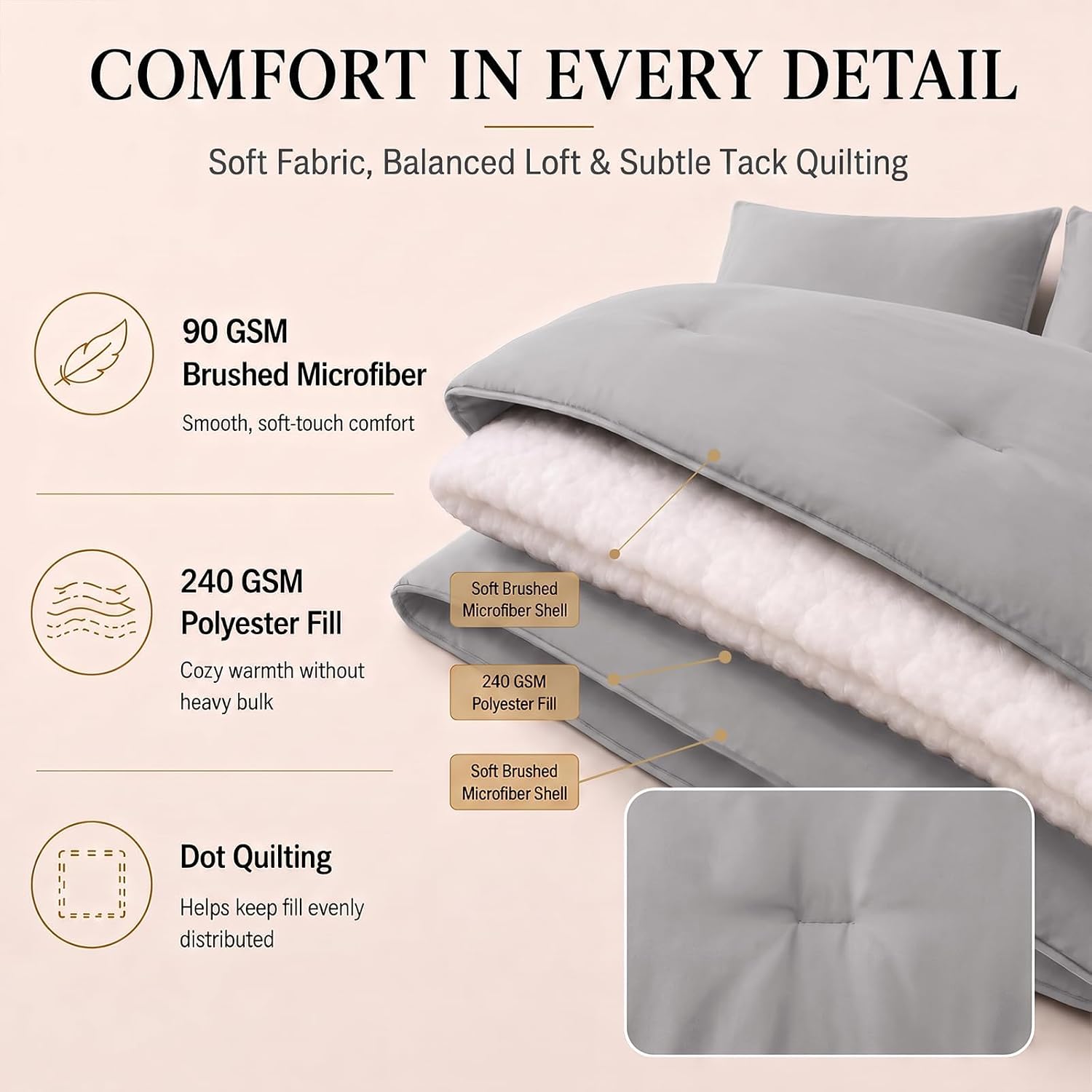 Detalle de CozyLux Comforter Set, French Grey