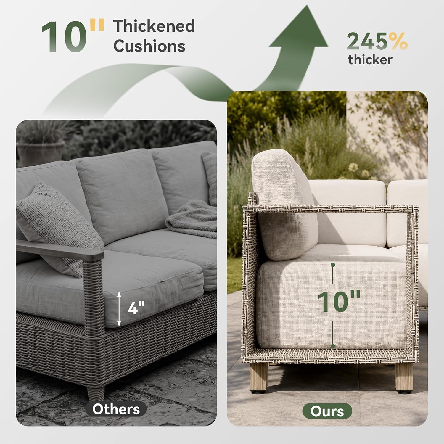 Detalle de Aoxun G12063-06GROF 6-Piece Outdoor Sectional with 10-Inch Cushions