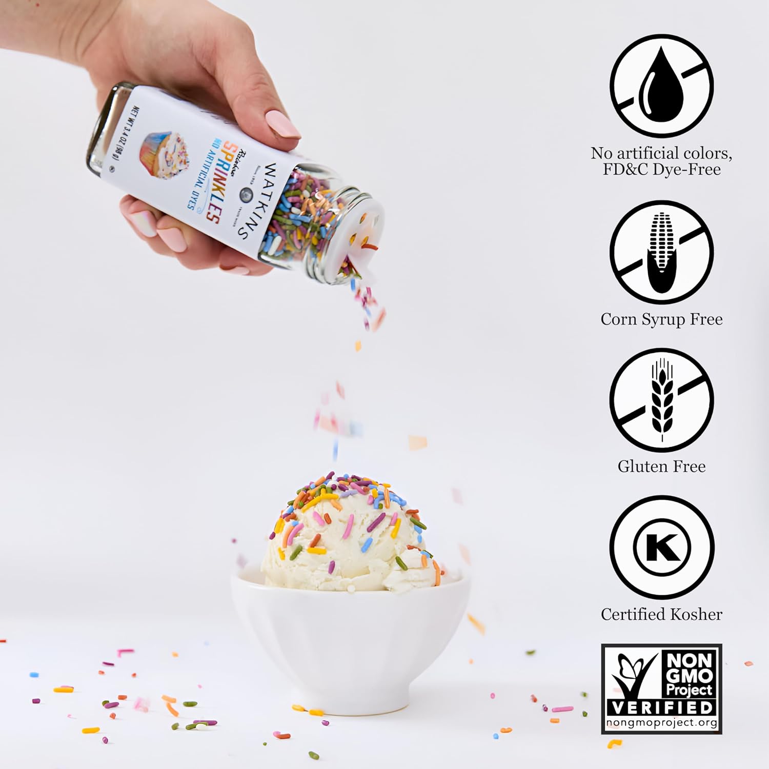 Detalle 2 de Watkins Rainbow Decorating Sprinkles, 3.4-Ounce Jars, 3-Pack, Dye-Free