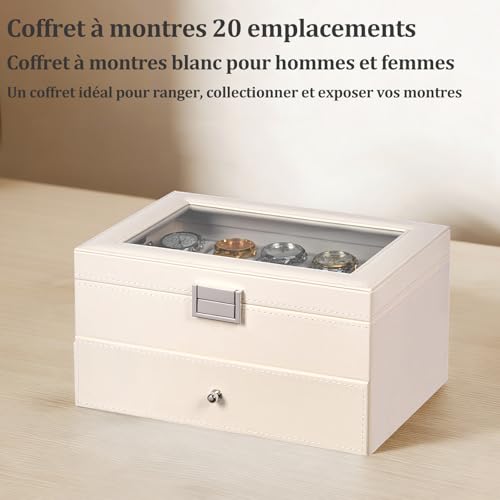 Detalle de BEWISHOME Boite à Montre Organisateur 20 Emplacements – Blanc
