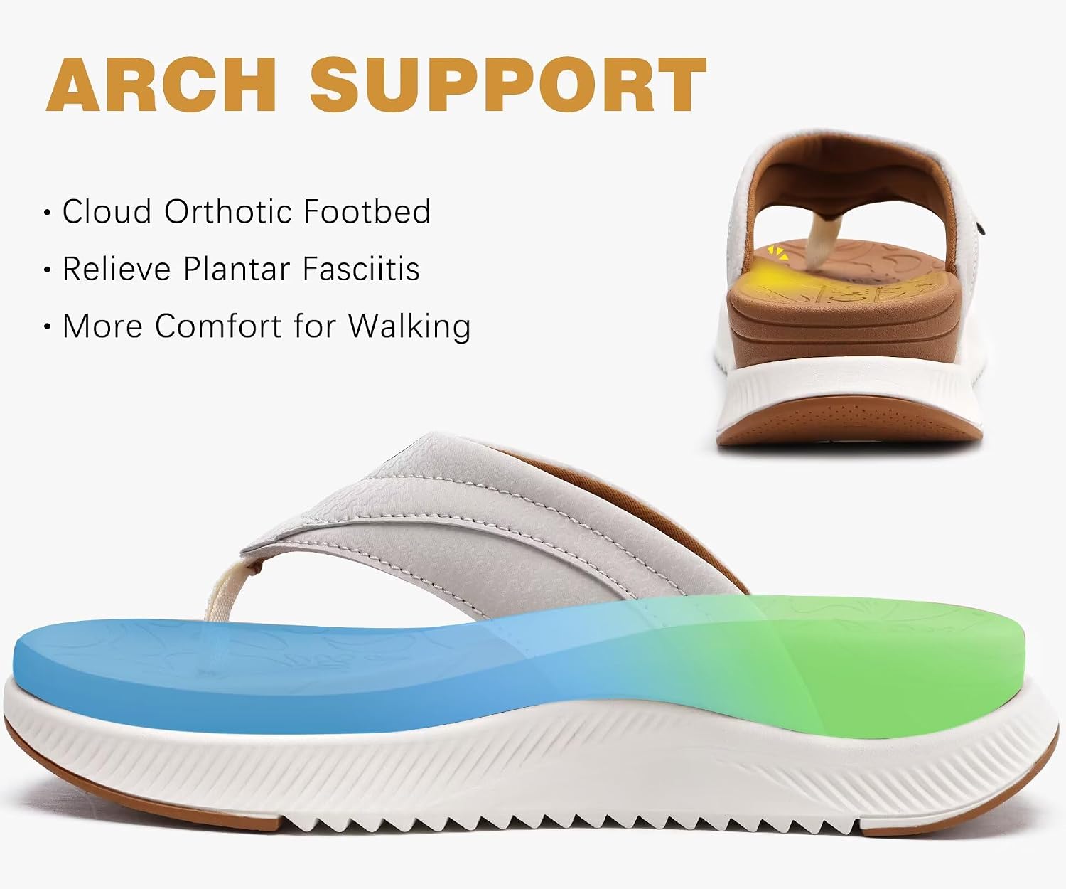 Detalle de ONCAI Women's Orthotic Cushion Flip Flops: Arch Support and Recovery Footwear for Everyday Comfort