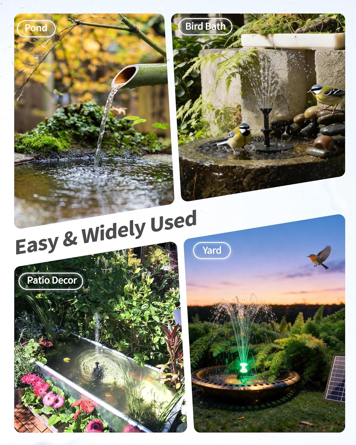 Thumbnail 6 de POPOSOAP 8W Solar Powered Water Fountain Pump with Battery Backup, LED Lights, 8 Nozzles & PVC Tubing