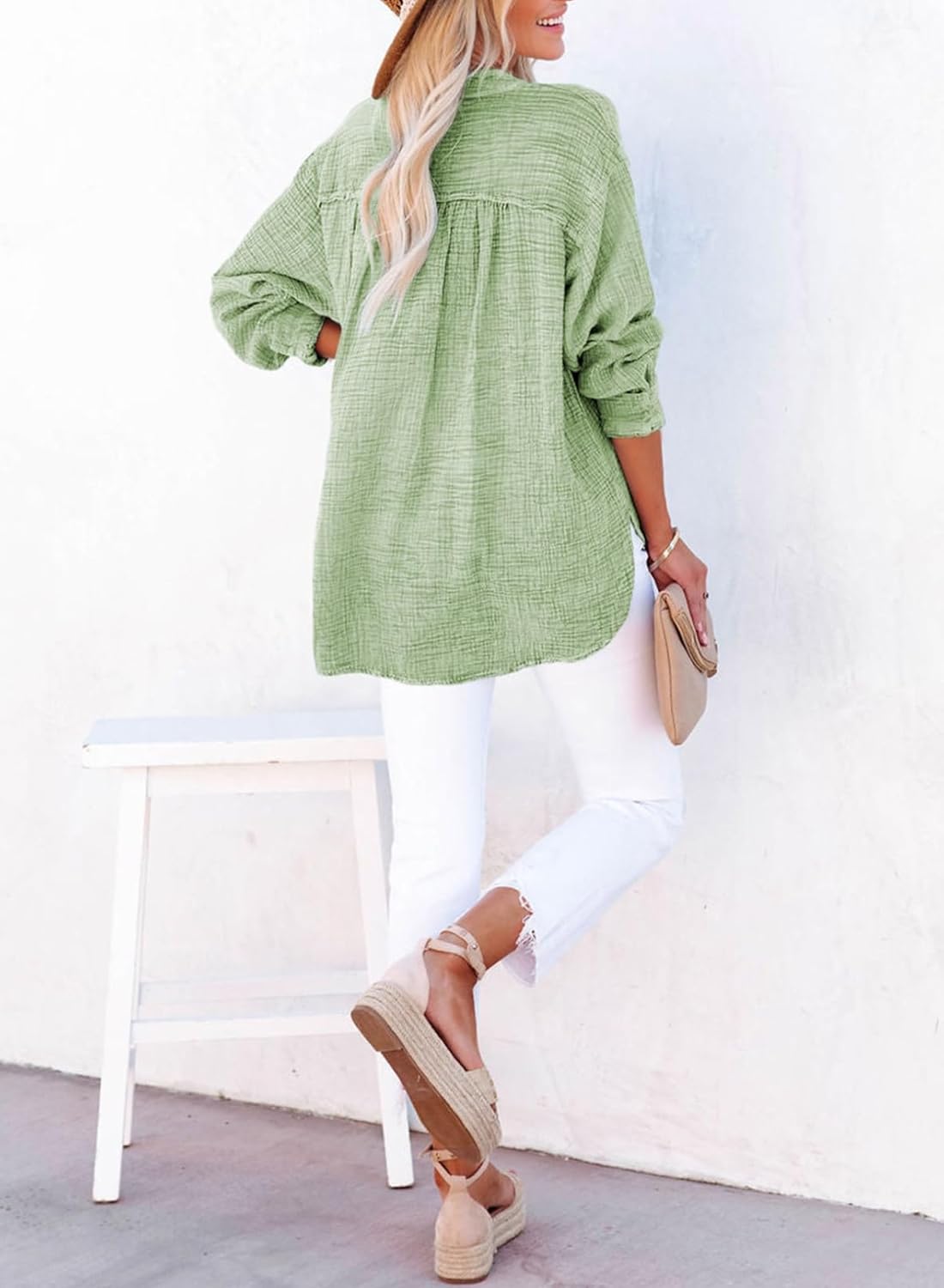 Thumbnail 1 de Dokotoo Women's Casual Button V-Neck Long Sleeve Oversized Solid Blouses Tops