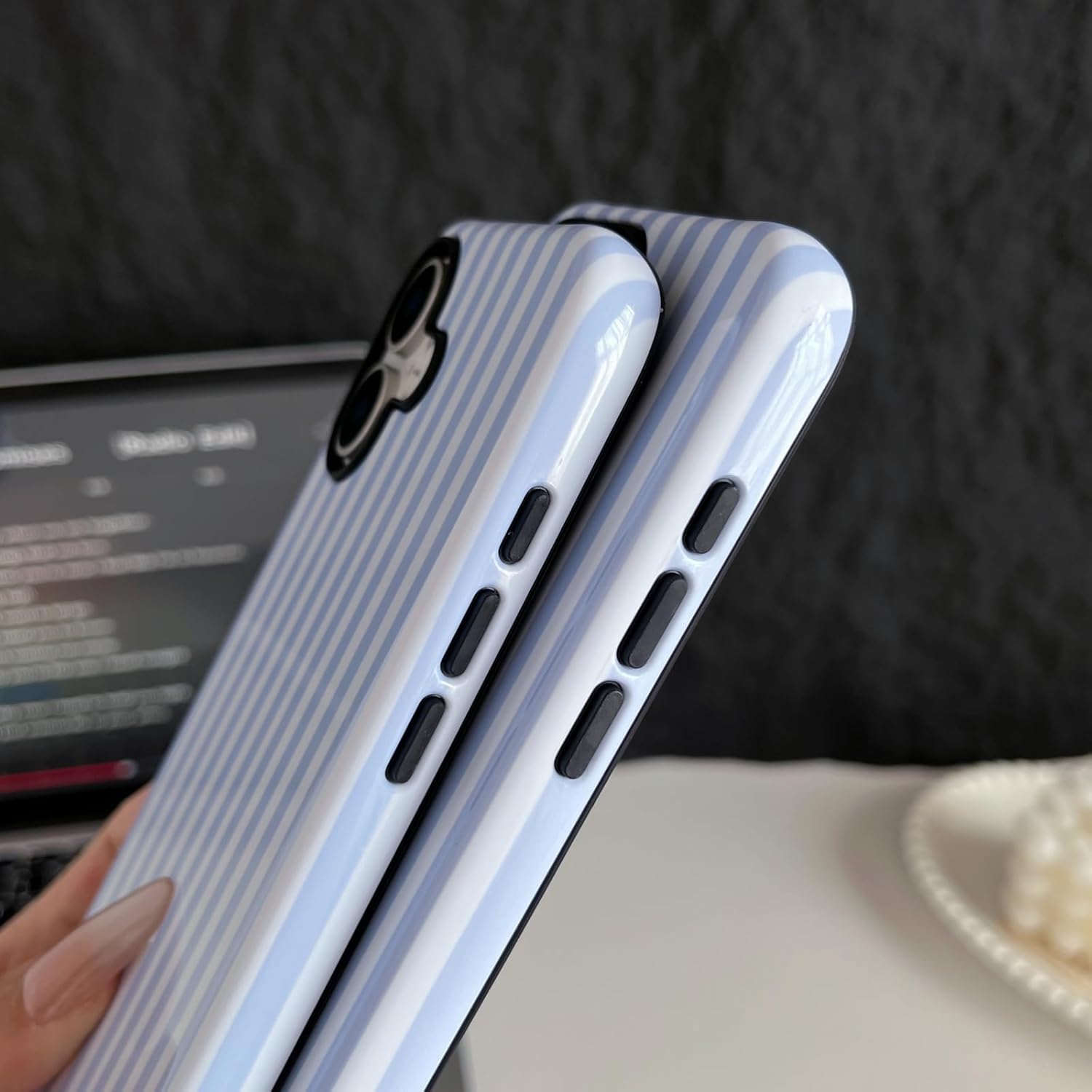 Thumbnail 4 de Longlayss iPhone 17 Case: Cute Striped Shockproof Slim Cover (Light Blue)