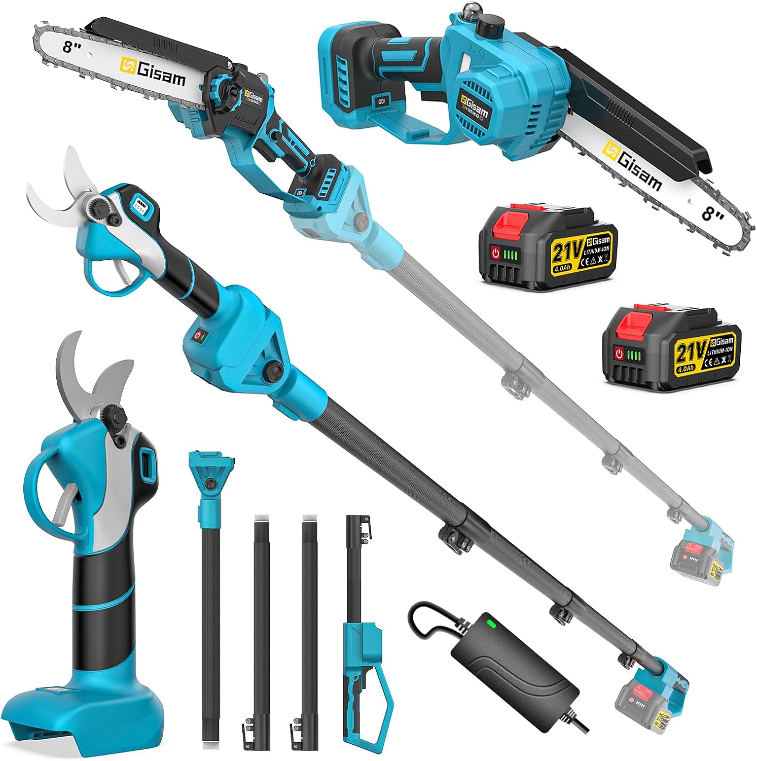 Mini-Kettensäge 8" 4‑in‑1 Set mit 2×4,0 Ah Akkus 🌲