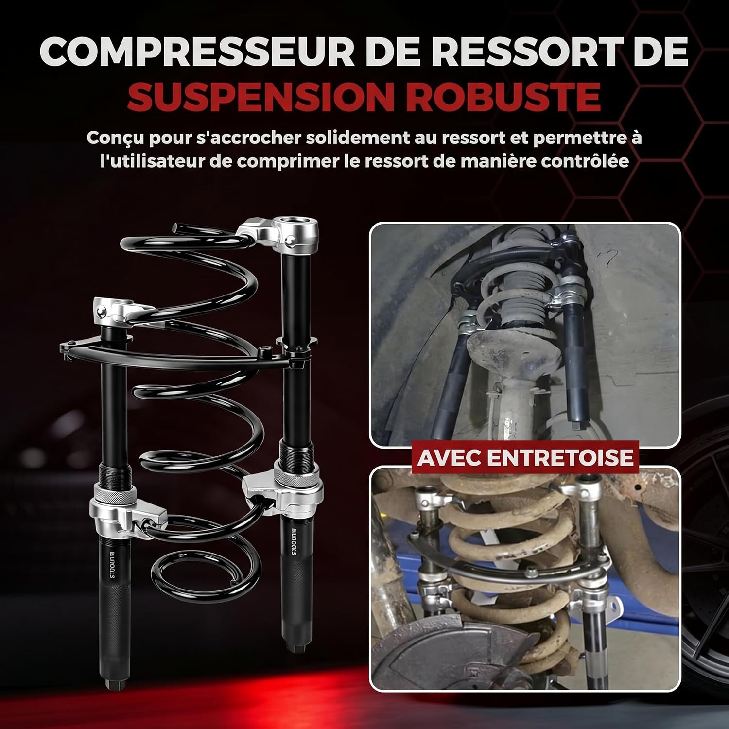 Detalle 2 de BILITOOLS Lot de 2 Compresseurs de Ressort Amortisseur Professionnel pour Macpherson – Outil Auto Robuste Charge 1200kg